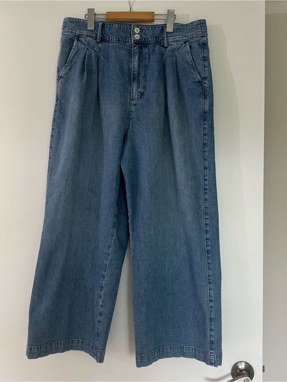 Madewell Pleated Wide-Leg Jeans in Kinnon Wash SU19 L3931 Sz 14